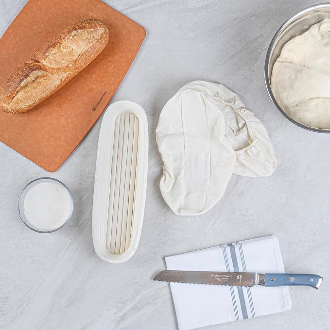 Restaurantware Bread Proofing Basket 13 Inch Long Oval Pack of 1 Rattan Dough Fermentation Basket With Cotton Liners, Oval Banneton Bread Rising Bowl For Home, Commercial, and Artisanal Baking