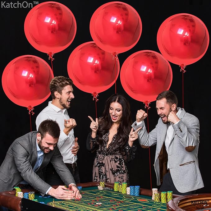 KatchOn, Red Balloons - Big 22 Inch, Pack of 6 | 4D Sphere Red Foil Balloons, Casino Balloons for Red Party Decorations | Metallic Balloons for Birthday Decoration, Carnival, Casino Theme Party