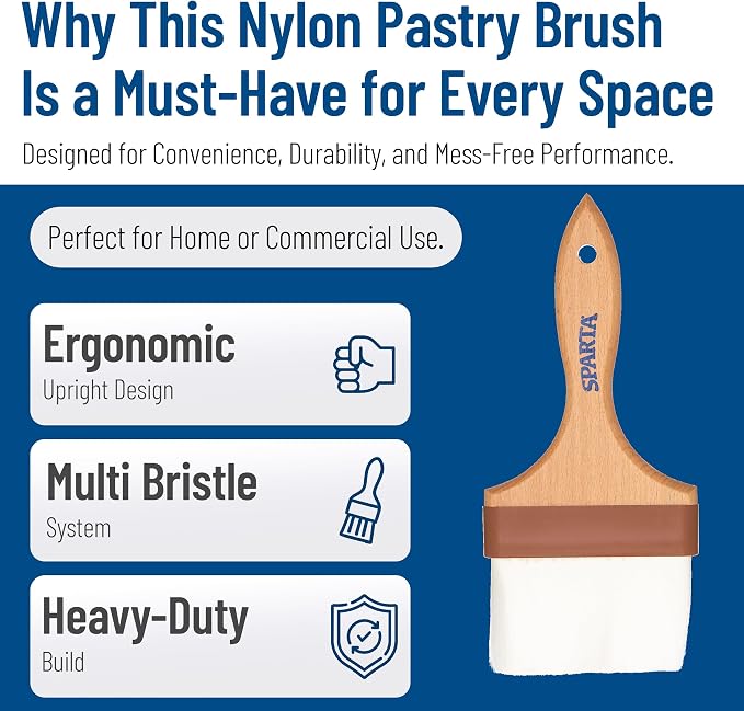 SPARTA Flat Nylon Pastry Brush – 4039900 Pastry Brush for Baking with Hardwood Handle and Nylon Bristles for Kitchens, Restaurants or Catering, 4in, Pack of 1