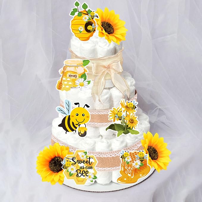 Honey Bee Baby Shower Diaper Cake Decorating Kit Party Supplies Gender Reveal Decorations Baby Shower Gifts Cake Topper Sweet As Can Bee Party