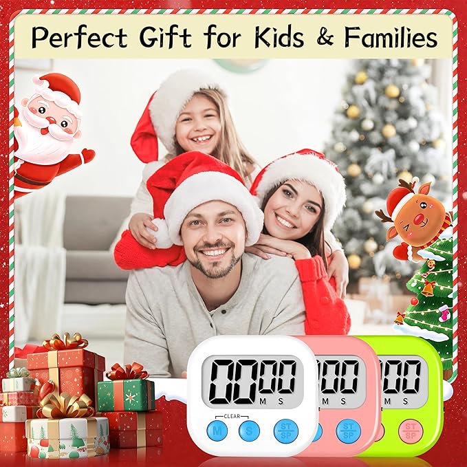 ZILLEEN 12 Pack Kitchen Timers for Cooking Digital Classroom Timers for Kids Teachers White Green Pink