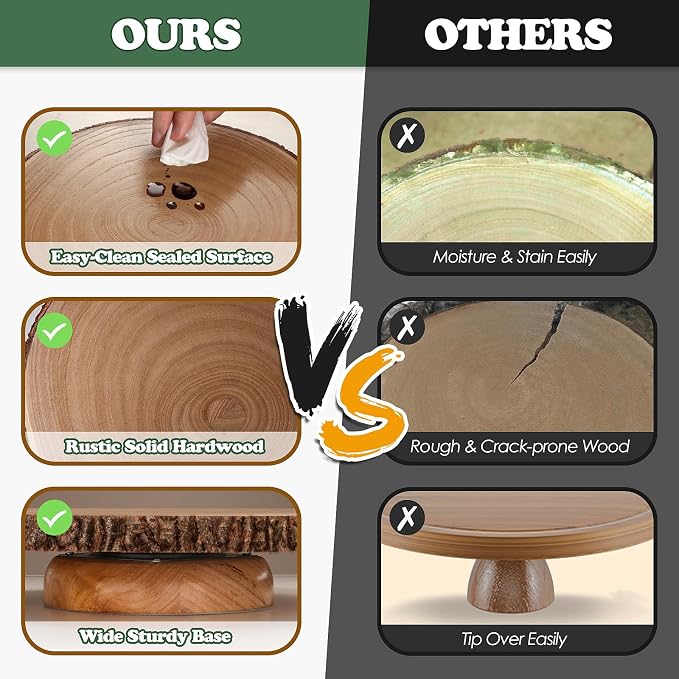 Rotating Cake Stand 12" Wood Cake Stand with Cake Cutting Set,Rustic Wooden Cake Stands for Party/Wedding/Baking Gifts/Event/Cake Turntable for Decorating