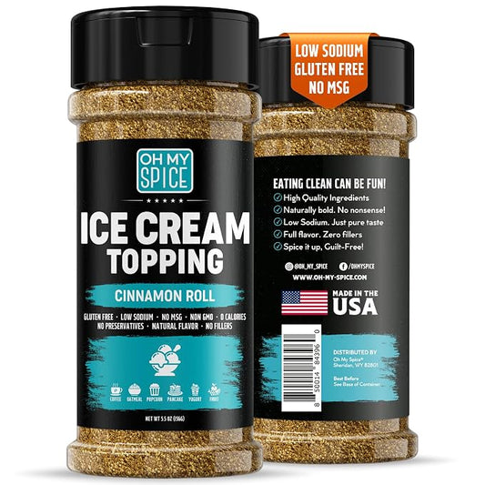 Ice Cream Topping Cinnamon Roll Mix - Gluten Free & Low Sodium Cinnamon and Sugar Flavor for Coffee Toppings. Cinammon Sugar Powder Seasoning for Oatmeal, Yogurt & Dessert. Sweet Buttery Blend. 5.5oz