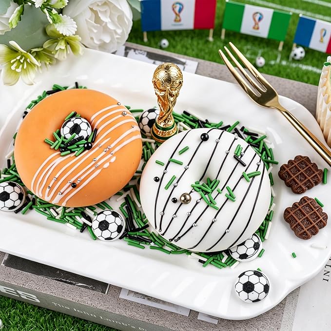 Soccer Sprinkles for Cake Decorating - 10Pcs Edible Soccer Balls & Black Green White Jimmies Sprinkles for Baking, Cupcakes, Cookies & Ice Cream Toppings, World Cup Sprinkles