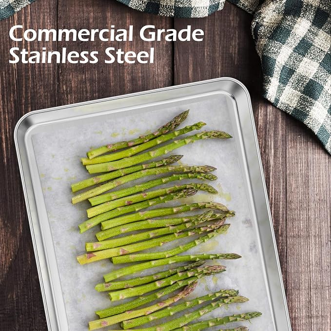 Leonyo 9x13IN Stainless Steel Baking Sheets Set, Stainless Steel Quarter Sheet Pan for Baking Cookie, Commercial Grade Metal Toaster Oven Tray for Oven, Non Toxic & Dishwasher Safe