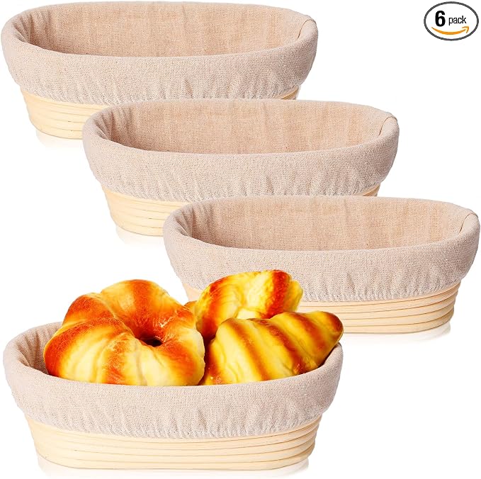 Ziliny Set of 6 Bread Proofing Basket Bread Banneton Sourdough Kit with Cloth Liner Dough Proofing Bowls for Home Sourdough Making(10 Inch,Oval)