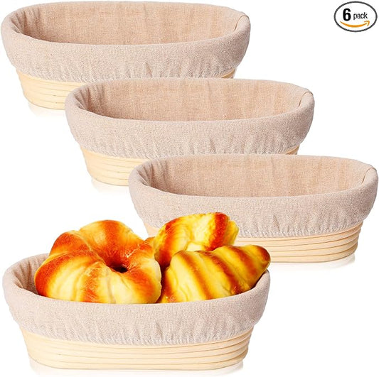 Ziliny Set of 6 Bread Proofing Basket Bread Banneton Sourdough Kit with Cloth Liner Dough Proofing Bowls for Home Sourdough Making(10 Inch,Oval)