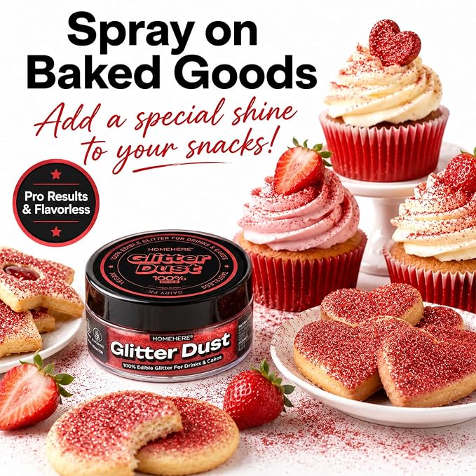 HomeHere Edible Glitter for Drinks & Cakes, 10g Food Grade Disco Diamond Glimmer Dust, Sparkle Powder for Cocktails, Chocolate, Baking Decorations, Vegan& Tasteless (Burgundy)