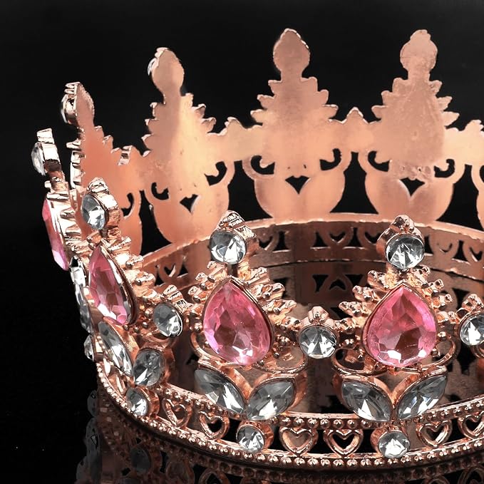 Crown Cake Topper Happy Birthday Cake Toppers Wedding Cake Toppers Mini Crowns for Flower Bouquets Party Decorations (Rose Gold Pink)