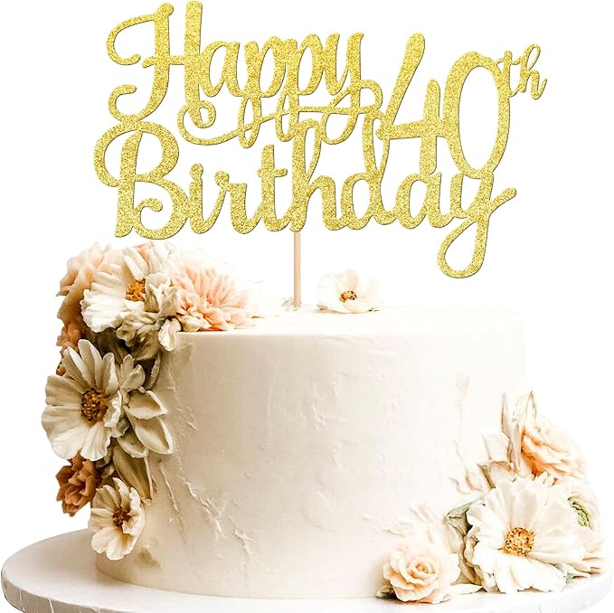 1 PCS Happy 40th Birthday Cake Topper Gold Glitter Cheers to 40 Years Birthday Cake Pick 40 Fabulous Cake Decoration for Happy 40th Birthday Anniversary Party Decorations Supplies