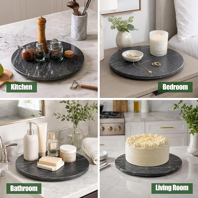 Marble Lazy Susan, 16” Lazy Susan for Table Top Detachable Turntable Organizer for Cabinet Pantry Kitchen Countertop Fridge Bathroom Makeup Vanity Countertop, Via Lactea