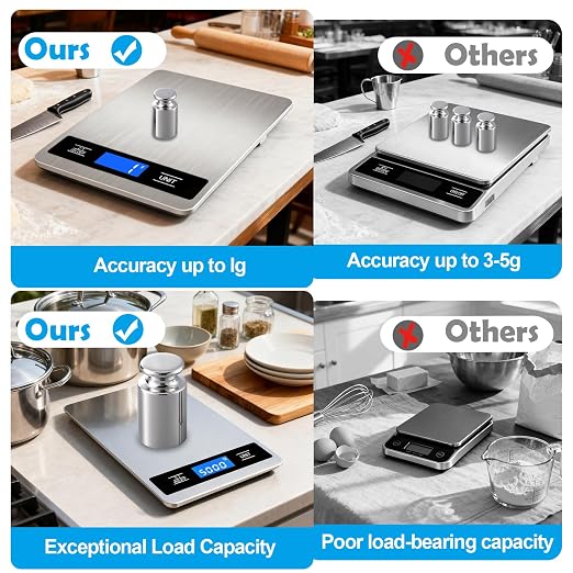Food Digital Scale 33lb Kitchen Digital Scale Grams and Ounces for Weight Loss Baking Cooking Keto and Meal Prep Backlight LCD Smart Tare Waterproof 304 Stainless Steel