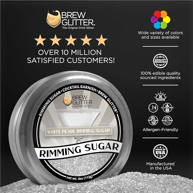 Brew Glitter - White Pearl Rimming Sugar (1LB, 1x Resealable Bag) Cocktail Garnish for Mixed Drinks & Refreshments