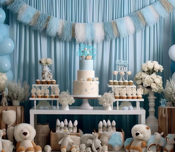 Happy Birthday Cake Topper - Sky Blue Glitter Birthday Party Cake Decoration Supplies, Photo Booth Props
