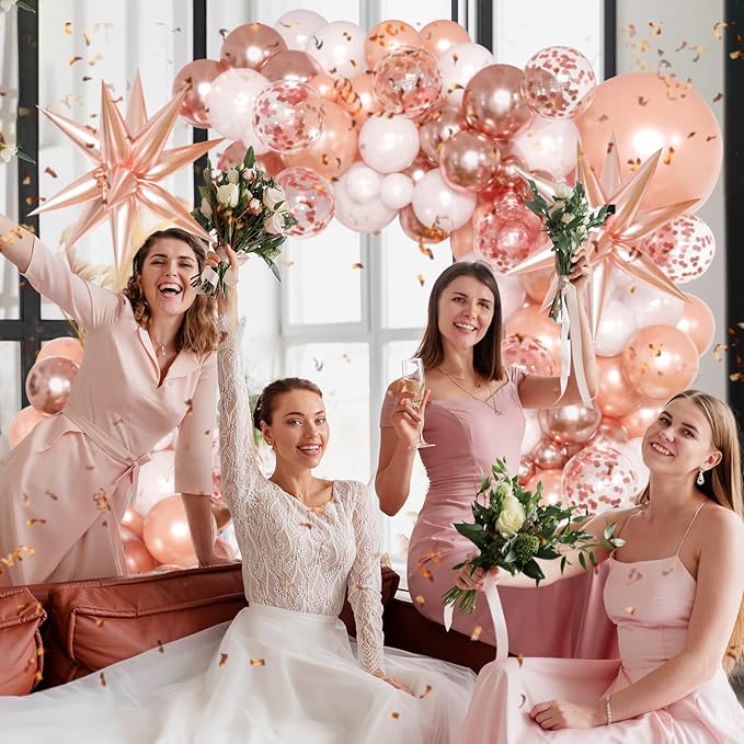 Rose Gold Balloon Arch Kit Garland, Rose Gold Birthday Decorations for Women Girls Birthday Baby Shower Bridal Shower Bachelorette Wedding Party Decorations