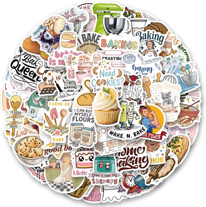 124 PCS Baking Stickers, Waterproof Stickers, Suitable for Water Bottles, Laptops, Baking-Themed Party Decorations, Perfect for Cooking Enthusiasts.