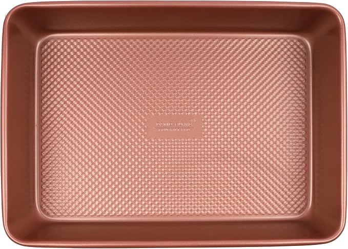 David Burke 13x9 Oblong Baking Pan – Carbon Steel, Non-Stick, PFTE & PFOA Free, Oven Safe with AirFlow Baking Technology – Rose Gold