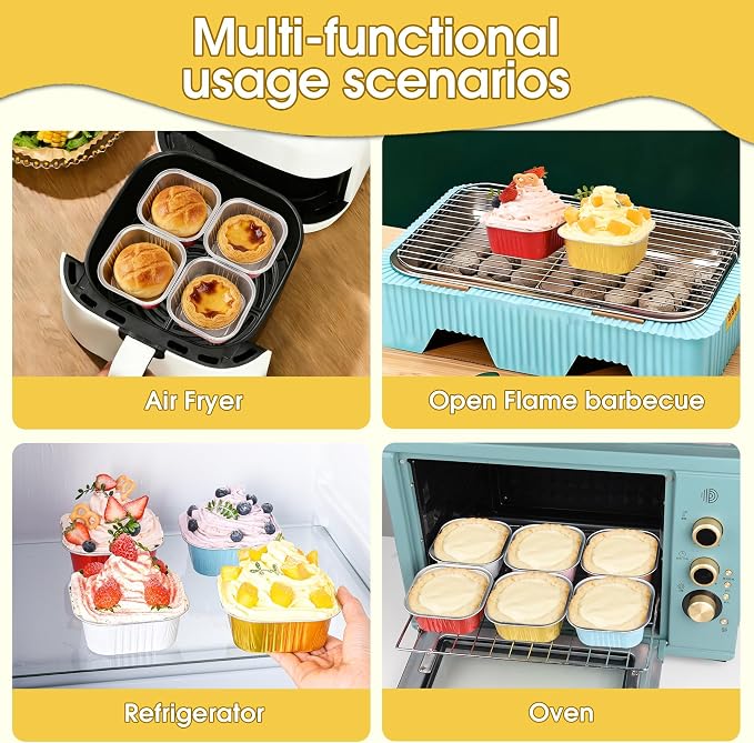100 Pcs Mini Cake Pans with Lids, 5oz Square Aluminum Foil Brownie Baking Cups, Dessert Cupcake Cups with lids, Disposable Loaf Pans Cupcake for Wedding Birthday Party (Champagne)