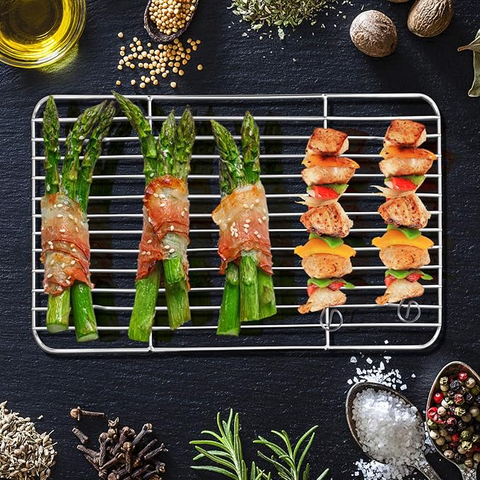 E-far Small Baking Cooling Rack Set of 2, Stainless Steel Metal Roasting Cooking Racks, Size - 9.7"x7.3", Non Toxic & Rust Free, Fit for Toaster Oven, Dishwasher Safe