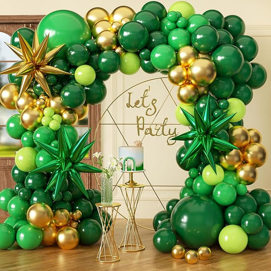 St Patricks Day balloons Arch Kit Decorations, Green and Gold Balloons Arch Kit with Stars, Emerald Green Dark Green Pastel Green Balloons for Birthday Party 2026 Graduation Party Decorations