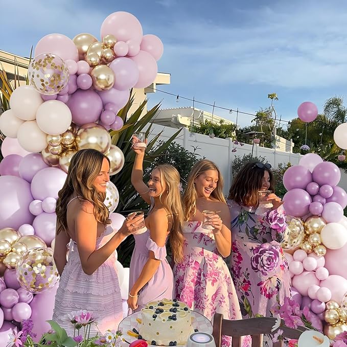Purple Balloon Arch Kit, 143Pcs Dusty Macaron Pink Purple Lavender Balloons Garland Arch Kit Sand White Gold Confetti Balloons for Birthday Bridal Shower Engagement Wedding Baby Shower Decorations