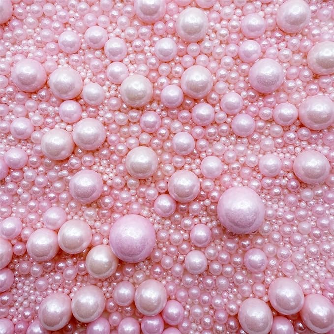 CandiJumpin Edible Pearls for Cake Decorating, Baby Pink Pearl Sprinkles Pink Sugar Pearls Edible Cake Decorations Pearl Sugar Sprinkles Valentines Cupcake Toppers Baby Shower Party Birthday Wedding Christmas Supplies 3 OZ