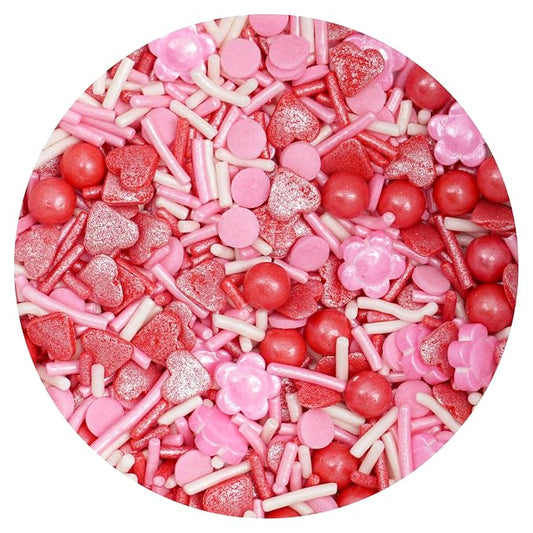 Hearts, Flowers & Pearls Sprinkle Mix Red, White and Pink 4.4 oz, Valentines Sprinkles Sprinkles For Cake Decorating, Baking, Ice Cream & More, The Hampton Candy Company