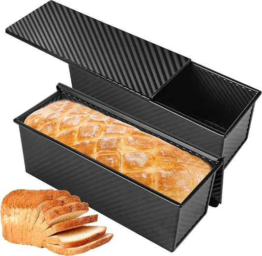 2-Pack Black 13inch Pullman Loaf Pan with Lid, Premium Aluminized Steel Non-Stick Coating Bread Pan, PFTE and PFOA-Free, Safe and Healthy Baking for Homemade Bread with Family-sized