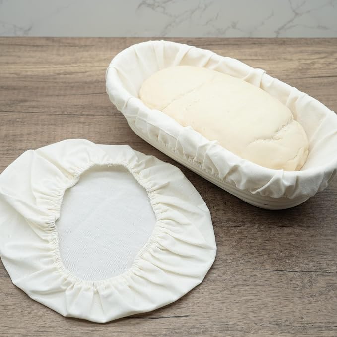 3 Pack Oval Banneton Basket Liners and Covers, Fits 9–12 Inch Oval Bread Proofing Baskets, Reusable Cotton Dough Bowl Cloth Liner for Sourdough Artisan Bread