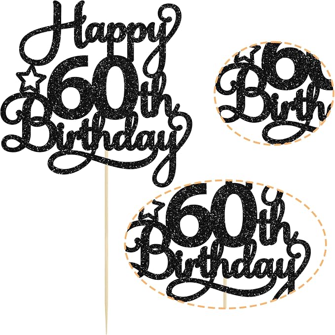 1 Pack Happy 60th Birthday Cake Topper Black Glitter 60 & Fabulous Cheers to 60 Years Old 60th Birthday Cake Pick for Celebrating 60th Birthday Anniversary Party Cake Decorations Supplies