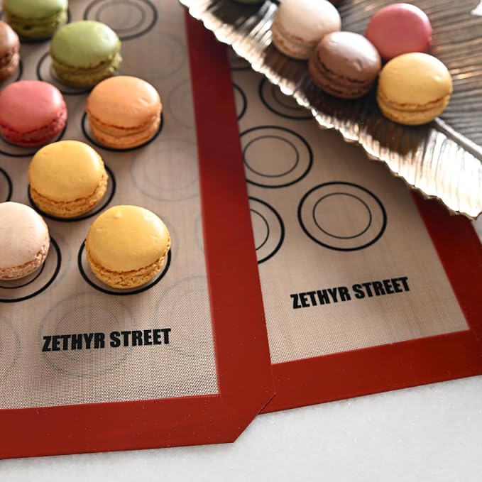 Macaron Silicone Baking Mats - Set of 10 - Full Size - 16 x 24in, Non-Stick Macaron Mat for Perfect Baking - Dishwasher & Oven Safe, Ideal for Macarons, Cookies, Bread, Red Border