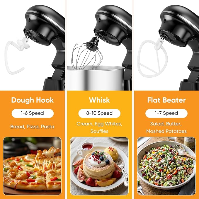 NEWBULIG Stand Mixer, Kitchen Aid Mixers Alternative, 300W 4.2Qt 10-Speed Electric Standing Mixer with Dough Hook, Whisk, Beater & Multi-Cover for Baking, Cakes and Home Cooking Needs
