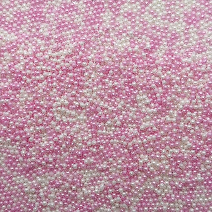 CandiJumpin 2mm Pink and White Edible Pearls, White and Pink Nonpareils Sprinkles Valentines Nonpareils Valentines Cake Decorations Small Pearl Sprinkles for Cake Decorating Mini Sugar Pearls for Baking Baby Shower Party Wedding Christmas Supplies 3 OZ