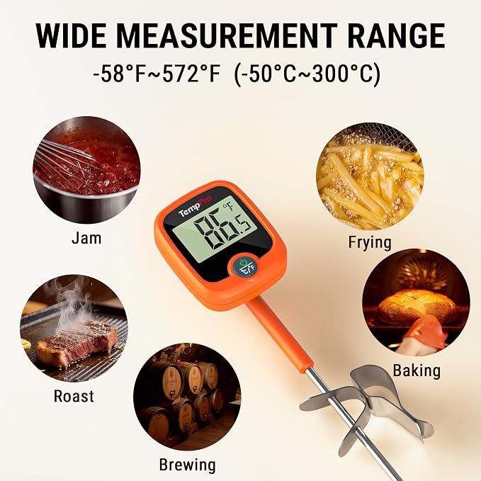 TempPro TP509 Candy Thermometer with Pot Clip, 10" Long Probe Instant Read Meat Food Thermometer with LCD, Cooking Oil Deep Frying Thermometer for Brewing Fathers Day Gift (Previously ThermoPro)