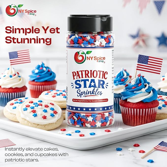 NY Spice Shop Red White & Blue Star Sprinkles - 3 Ounce Patriotic Sprinkles