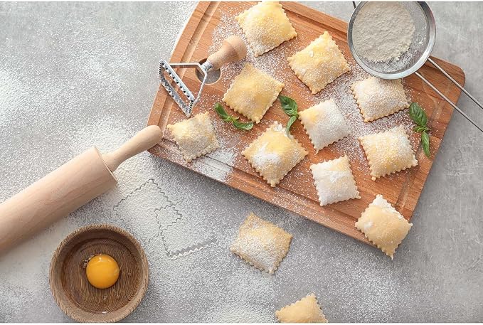 Fante’s Ravioli Maker Stamps With Wooden Handles, Fluted Square Shape, For Homemade Pasta, Cookies, Everyday Meals, And Holidays, Set Of 2, 2-Inch