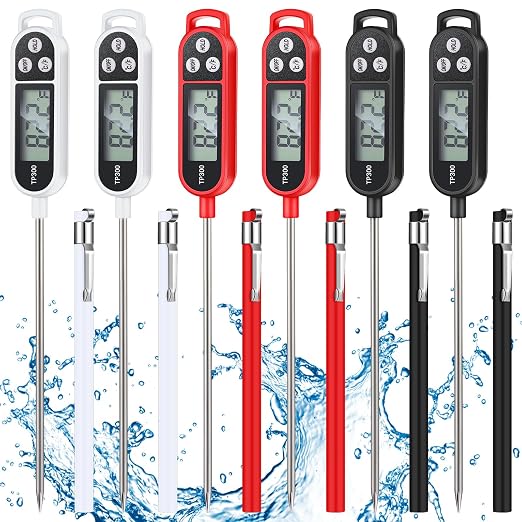 Copkim 6 Pcs Meat Food Thermometer Food with Probe Water Liquid Instant Read Digital Thermometer Kitchen Cooking Supplies for Cooking BBQ Milk Yogurt (Black,White,Red)