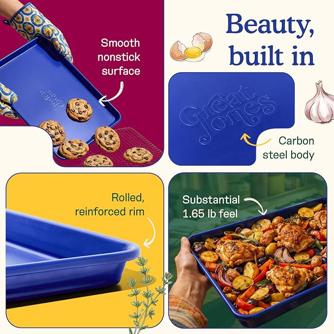 Great Jones Little Sheet (Blueberry) | Jelly Roll Pan, Quarter Sheet Pan | Aluminized Steel,13.5" x 9.5" | For Baking, Roasting, & Broiling | Premium Bakeware with Even Heat Distribution