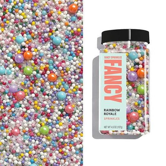 Fancy Sprinkles Rainbow Royale Sprinkles | Mixed Size Candy Pearls, Dragees & Sugar Crystals | Cake, Cupcake & Cookie Decorating | Birthday & Unicorn Party | 1 Pack (0.5c)