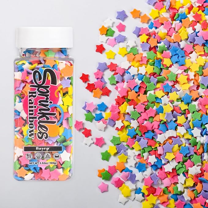 Bayep Rainbow Sprinkles for Cake Decorating Star Bulk Sprinkles for Ice Cream, Cookies, Baking, Cupcake Topper Colorful Sprinkles Perfect for Birthday Party Christmas Holiday Supplies 3.52 Ounce