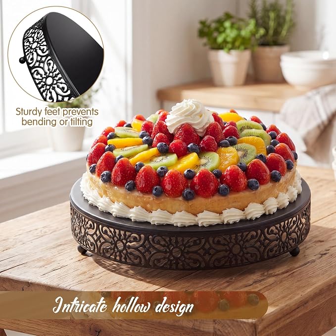 Wenqik 16 Inch Cake Stand Round Metal Cupcake Dessert Wedding Cake Stand Cookies Display Holder Fruit Food Serving Tray for Table Wedding Birthday Anniversary Party Decor (Black)