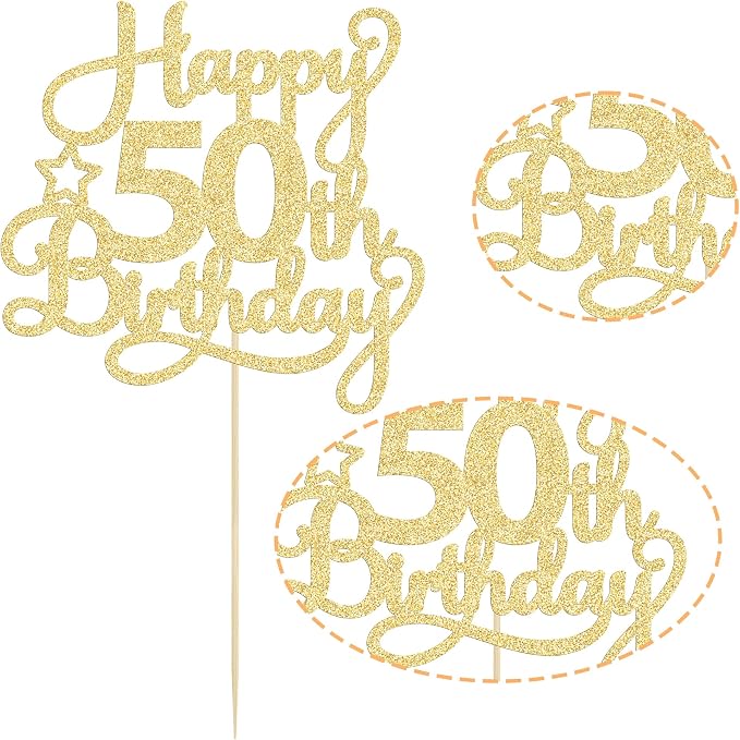 1 Pack Happy 50th Birthday Cake Topper Gold Glitter 50 & Fabulous Cheers to 50 Years Old 50th Birthday Cake Pick for Celebrating 50th Birthday Anniversary Party Cake Decorations Supplies