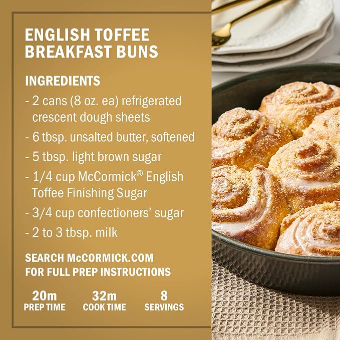 McCormick Finishing Sugar, English Toffee, Limited Edition, Rich & Buttery Sweetness for Hot Chocolate, Cookies, Cake, Pie, Cocktails, and More, 3.7 oz (Pack of 2)