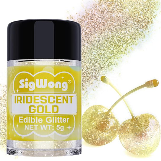 Iridescent Gold Edible Glitter - 5g Food Grade Cake Decorating Shimmering Glitter, Edible Sprinkle Luster Dust for Drinks, Chocolates, Fondant, Strawberries, Cupcakes, Candy, Easter Cookie - Vegan