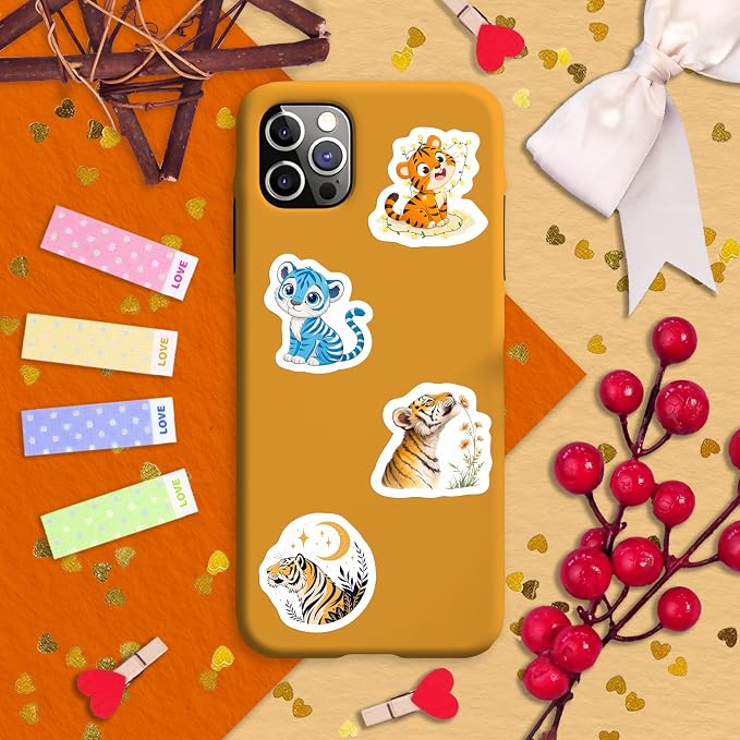 100Pcs Tiger Stickers Waterproof or Laptop - Tiger Gifts & Party Supplies - Jungle Animals Stickers, Wildlife Decals - Gift for Women & Men