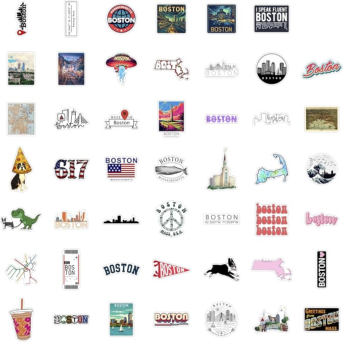 100Pcs Boston Sticker for Water Bottle and Laptop - City Souvenirs, Decorations & Gifts, Waterproof Vinyl Decals, Gifts for Women & Men
