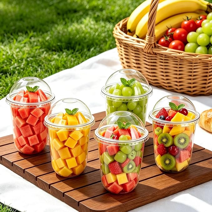 Jnnzzggu 100 Pack 16 oz Plastic Dessert Cups with Dome Lids (No Hole),Clear Disposable Ice Cream Cups with Sporks,Parfait Cups for Yogurt,Fruit,Pudding,Cakes,Dessert
