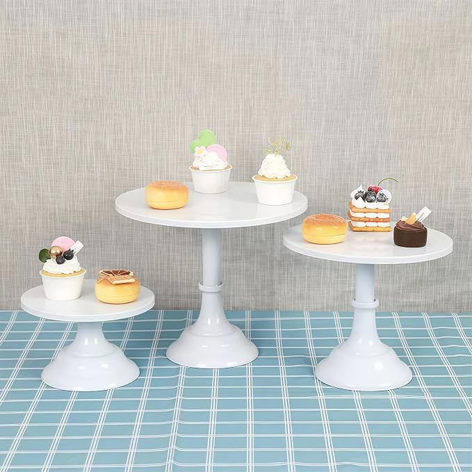 3pcs Metal Cake Stand Set 8''10''12'' Dessert Table Display Perfect for Baby Shower Wedding Birthday (white)