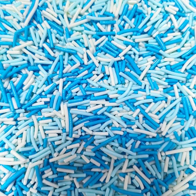 Senchanting Blue White Jimmies Sprinkles, Edible Frozen Themed Sprinkle Mix, Baby Shower Birthday Jimmy Sprinkles Toppers for Decorating Baking Cupcakes Cake Cookies Ice Creams Donuts Candy 100g/3.53oz