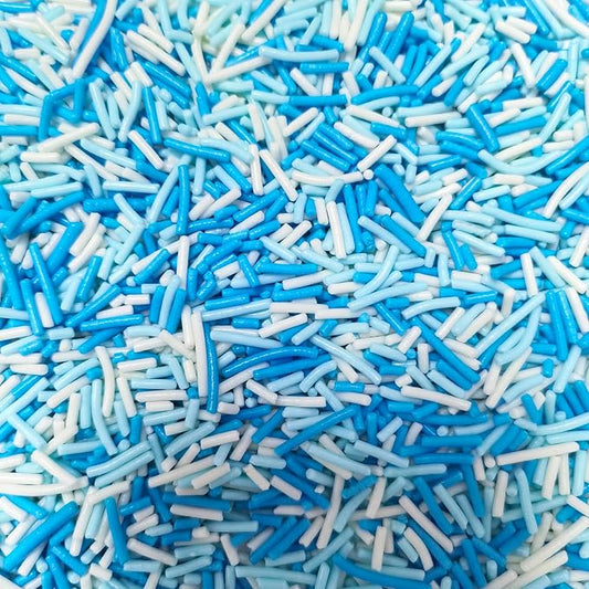 Senchanting Blue White Jimmies Sprinkles, Edible Frozen Themed Sprinkle Mix, Baby Shower Birthday Jimmy Sprinkles Toppers for Decorating Baking Cupcakes Cake Cookies Ice Creams Donuts Candy 100g/3.53oz